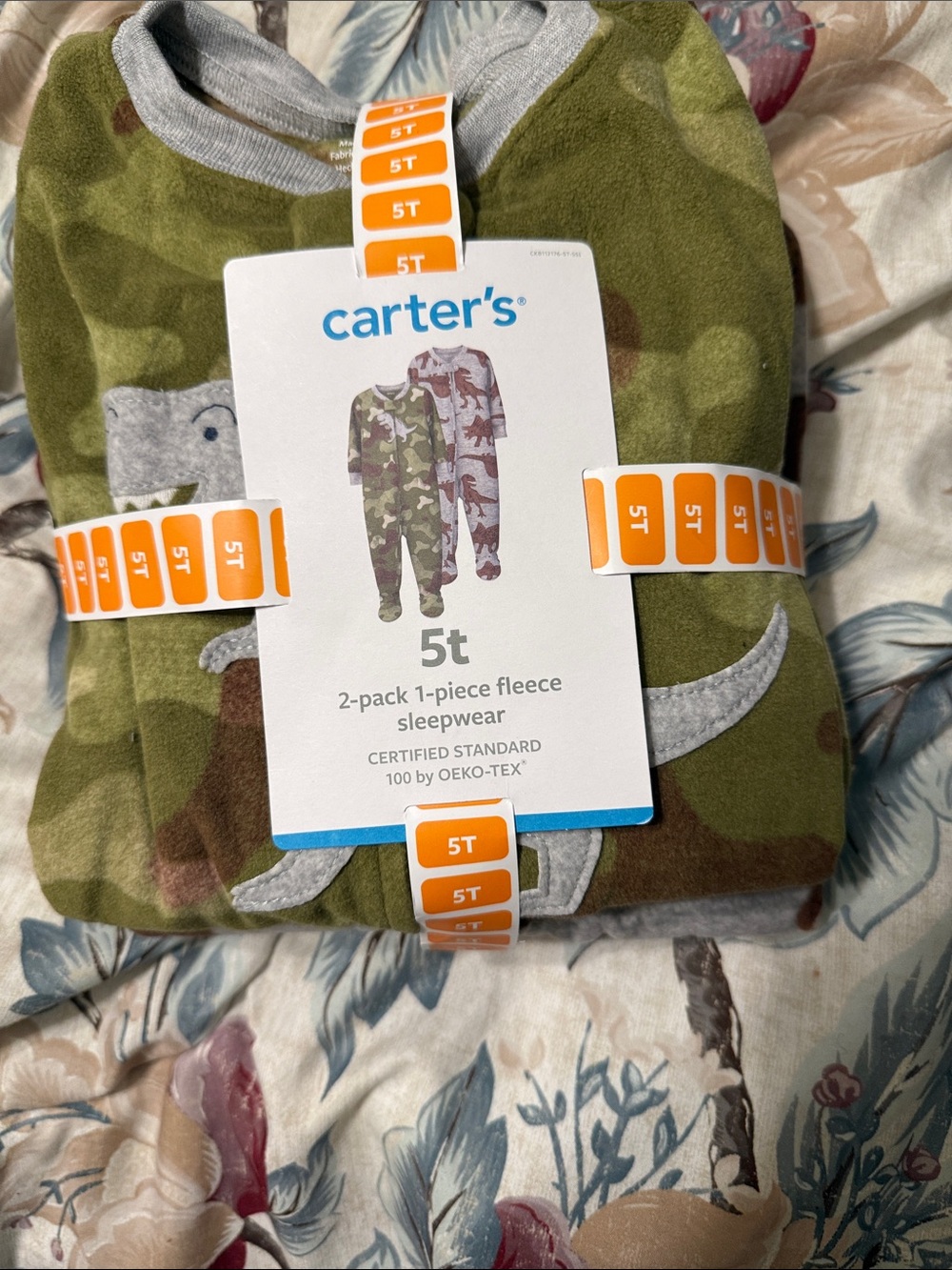 Carter's Olive Green Camo Fleece 2-Pack One-Piece Sleepwear - 5T